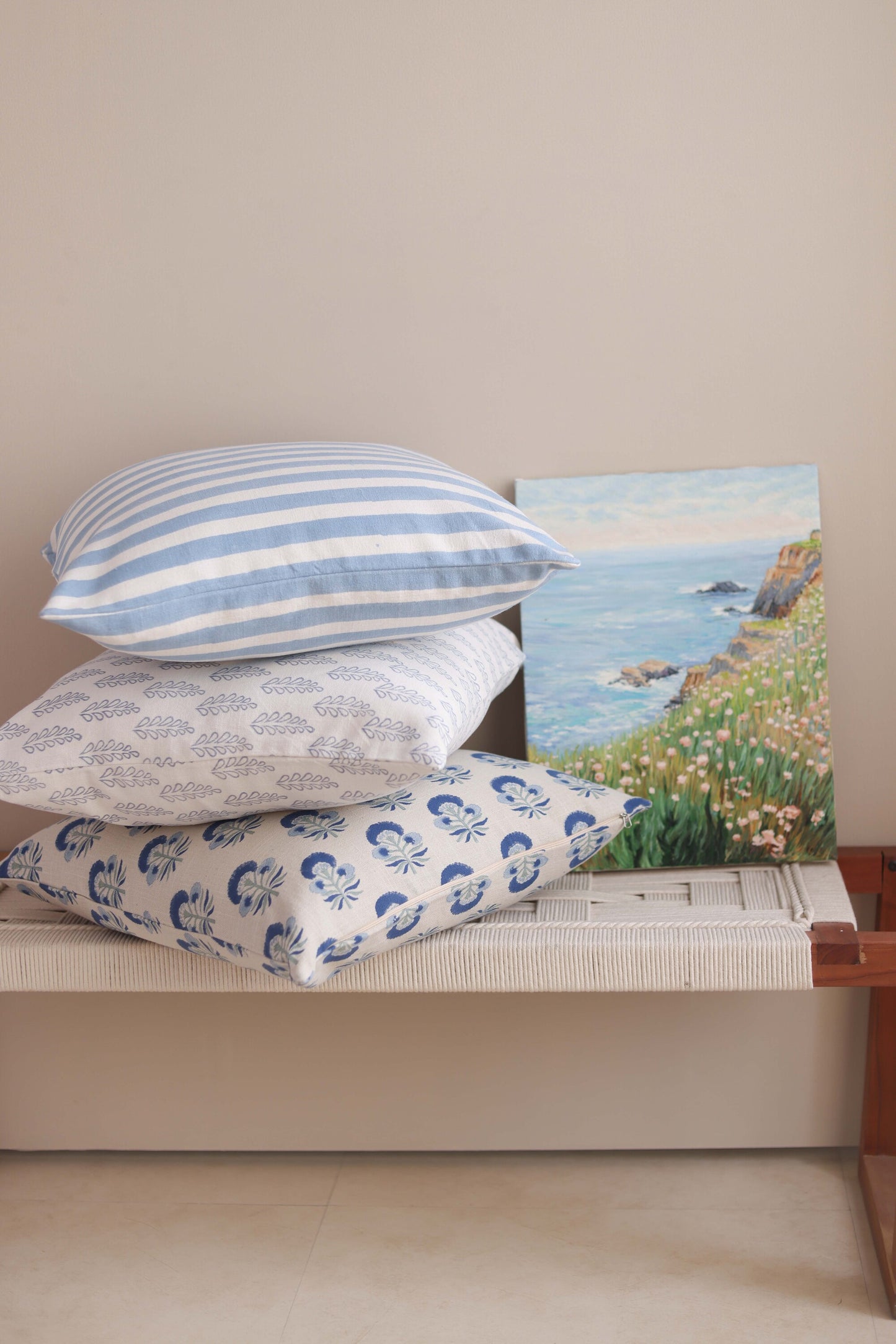Cushion Bundle - Mughal Bagh + Indigo Vines + Ocean Stripes